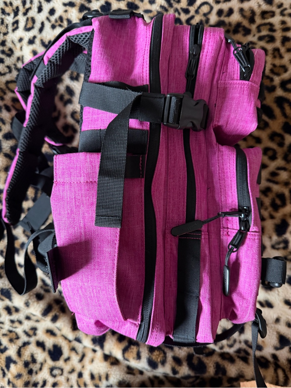 Pink Tactical-Style Backpack with Winged Skull Patch - Picture 7 of 8